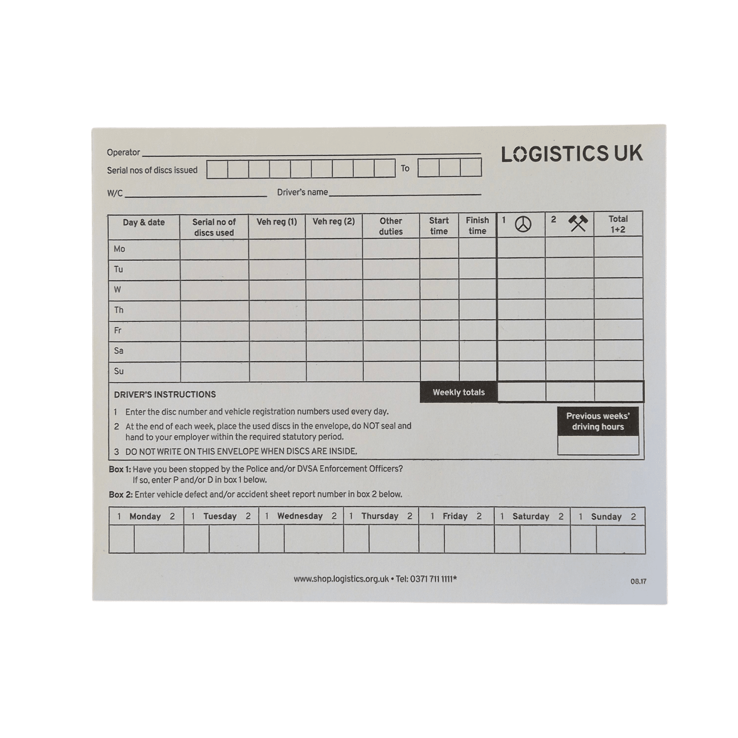 Tachograph Paper Envelopes (x1000)